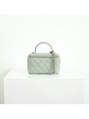 Chanel Top Handle Vanity Case Light Green with Chain, Full set